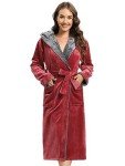 Wine Red Hooded Fleece Kimono Robe for Women