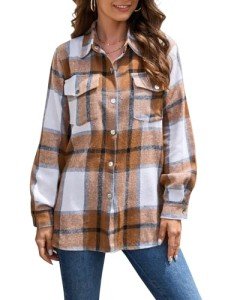 SIMIYA Plaid Shirt Women Long Sleeve Cotton Flannel Shirt Button Down Womens Fall Clothing Trendy Casual Shacket