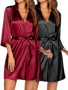 Ekouaer Silk Short Kimono Robes for Women