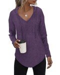 RIROW Womens Hoodie Pullover Long Sleeve Tunic Tops Knit Ladies Sweatshirts Pocket 2024 New Purple L