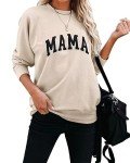 LACOZY Women Graphic Sweatshirts Cute Letter Printed Shirts Crew Neck Fall Pullover Sweater Long Sleeve Top Apricot L