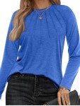 Bellcoco Womens Long Sleeve Shirts Casual Pleated Tunic Tops Fashion Dressy Blouses Fall Clothes Trendy 2024 (Blue, M)