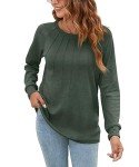 YSYOKOW Women Long Sleeve Shirts Casual Tops Dressy Blouses Fashion Pleated Tunic(Green, Large)