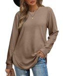 Jescakoo Sweatshirts for Women Long Sleeve Shirts Crewneck Pullover Loose Fit Tops Womens Clothing Trendy 2024 Fall Winter Coffee L