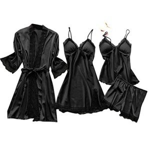 Lace Satin 4-Piece Sleepwear Set for Women