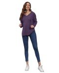 RIROW Womens Hoodie Pullover Long Sleeve Tunic Tops Knit Ladies Sweatshirts Pocket 2024 New Purple L