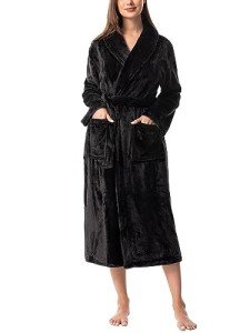 Cozy Fleece Kimono Robe for Women - Black