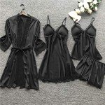 Lace Satin 4-Piece Sleepwear Set for Women