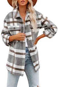 Women's Oversized Long Sleeve Flannel Shirts Collar Button Down Casual Plaid Blouse Tops