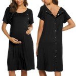 Ekouaer Women's Nursing Short Sleep Dress - Black