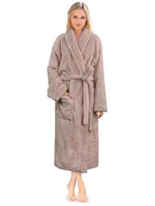 Cozy Fleece Sherpa Bathrobe for Women - Taupe