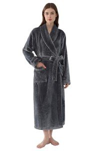 Cozy Gray Fleece Long Robe for Women