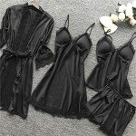 Lace Satin 4-Piece Sleepwear Set for Women