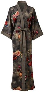 Floral Pocket Kimono Robe for Women - Gray/Black