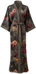 Floral Pocket Kimono Robe for Women - Gray/Black