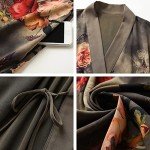 Floral Pocket Kimono Robe for Women - Gray/Black
