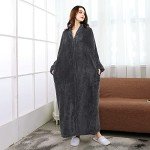 Hellomamma Women's Plush Long Fleece Bathrobe - Grey