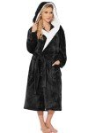 Cozy Hooded Fleece Robe for Women - Black