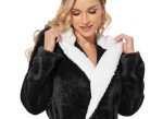Cozy Hooded Fleece Robe for Women - Black