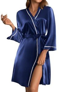 Ekouaer Women's Short Satin Bridal Kimono Robe