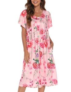 Pink Short Sleeve House Dress with Pockets