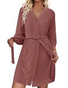 Ekouaer Lightweight Waffle Knit Kimono Robe for Women