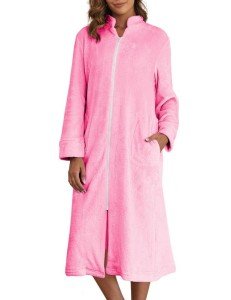 Ekouaer Women’s Fleece Zip-Up Bathrobe with Pockets