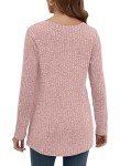 WNEEDU Long Sleeve Shirts for Women Lightweight V Neck Sweaters Casual Loose Tunic Tops Coral Pink XL