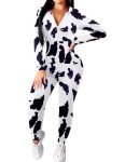 Ekouaer Women's Cow Print Hooded Jumpsuit Pajamas