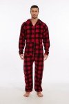 Red Black Plaid Fleece Hooded Pajamas for Women