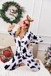 Ekouaer Women's Cow Print Hooded Jumpsuit Pajamas