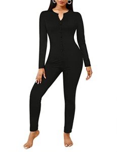 Ekouaer Women's Slim Fit Button-Up Pajama Onesie