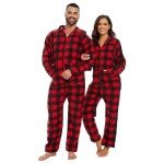 Red Black Plaid Fleece Hooded Pajamas for Women