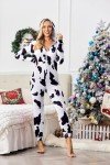 Ekouaer Women's Cow Print Hooded Jumpsuit Pajamas