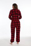 Red Black Plaid Fleece Hooded Pajamas for Women