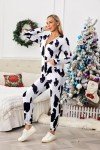 Ekouaer Women's Cow Print Hooded Jumpsuit Pajamas
