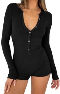 Bonitee Women's V Neck Long Sleeve Romper