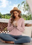 WNEEDU Long Sleeve Shirts for Women Lightweight V Neck Sweaters Casual Loose Tunic Tops Coral Pink XL