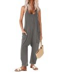Casual Grey Spaghetti Strap Jumpsuit with Pockets