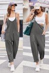 Casual Grey Spaghetti Strap Jumpsuit with Pockets