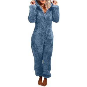 Cozy Women's Hooded Fleece Sherpa Jumpsuit