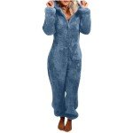 Cozy Women's Hooded Fleece Sherpa Jumpsuit