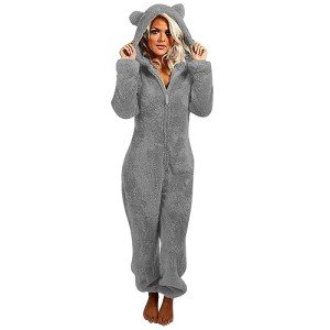 Cozy Gray Fleece One-Piece Pajamas for Women