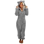 Cozy Gray Fleece One-Piece Pajamas for Women