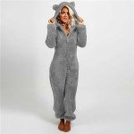 Cozy Gray Fleece One-Piece Pajamas for Women
