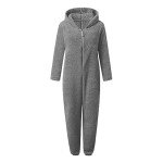 Cozy Gray Fleece One-Piece Pajamas for Women