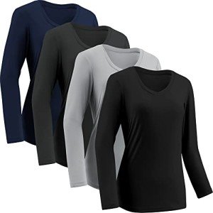 Moisture Wicking Shirts for Women Quick Dry Athletic Running Long Sleeve T Shirts Womens V Neck Workout Tops