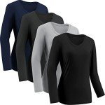 Moisture Wicking Shirts for Women Quick Dry Athletic Running Long Sleeve T Shirts Womens V Neck Workout Tops