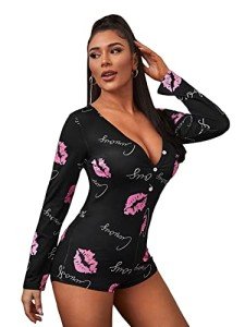 Lip Print Black Long Sleeve Cartoon Pajamas Romper