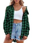 Zeagoo Womens Tartan Plaid Flannel Shirts Roll up Sleeve Casual Boyfriend Button Down Gingham Checkered ShirtGreenMedium